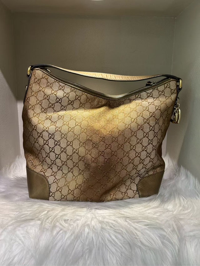 GUCCI Beige Canvas Hobo Shoulder Bag