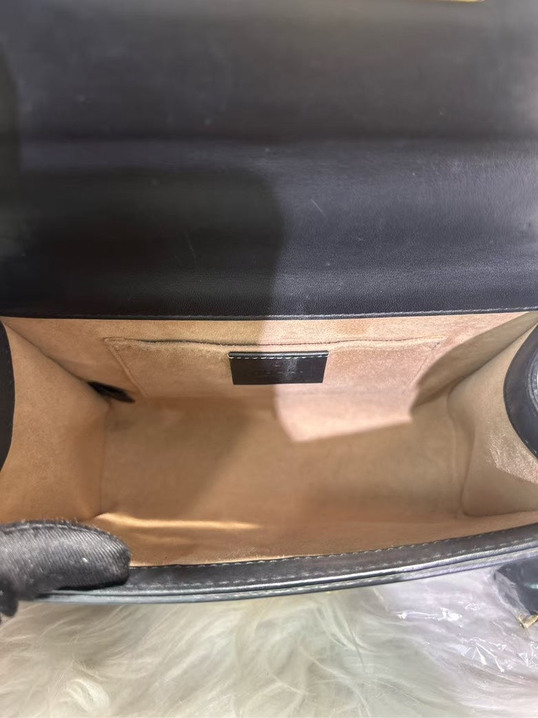 Gucci Black Leather Pearl Embellished Shoulder Bag