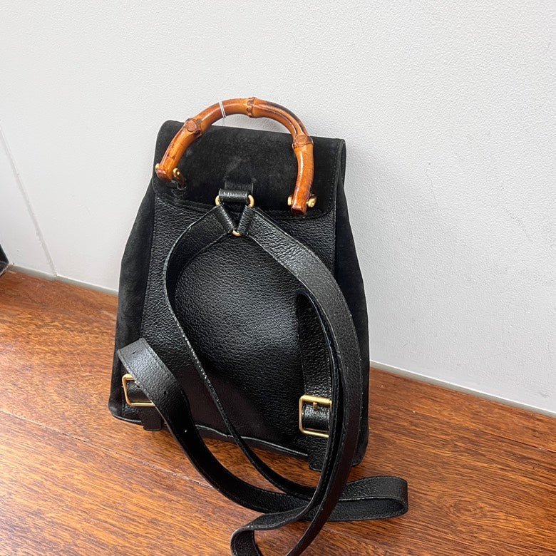 Gucci Bamboo Backpack AG Black Leather