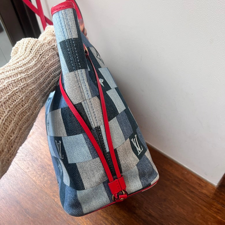 Preloved LV Neverfull Denim Patches Tote Bag AG256
