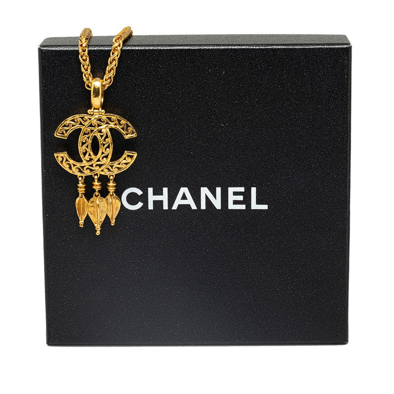 Chanel Vintage Coco Mark Swing Necklace Gold Plated