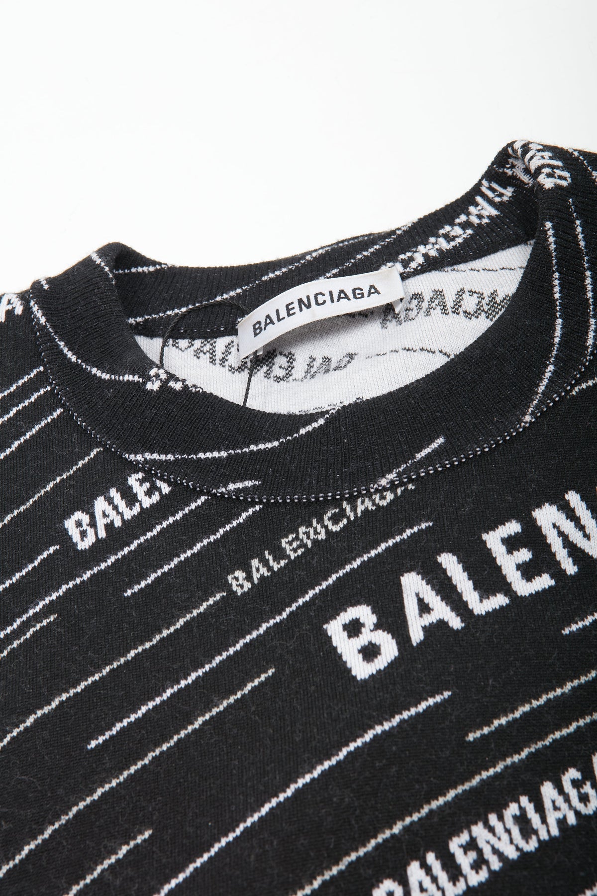 Balenciaga Black Logo Mania Wool Crewneck Sweater - M
