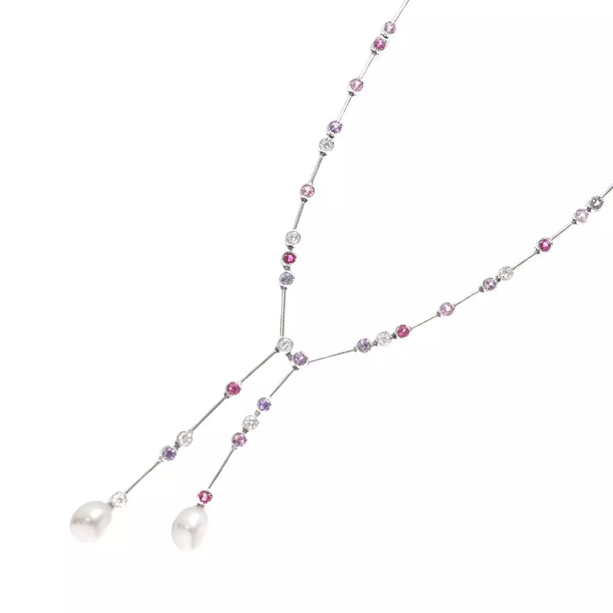 CHANEL Baroque Pearl Multi Stone Necklace 18K White Gold 750 90203755