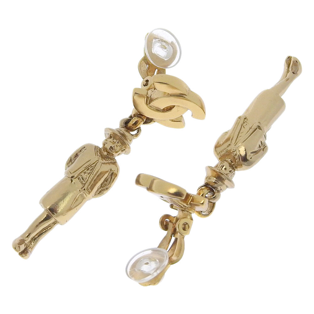 CHANEL Earring Plated Gold gold doll motif Mademoiselle COCO Mark Women Used