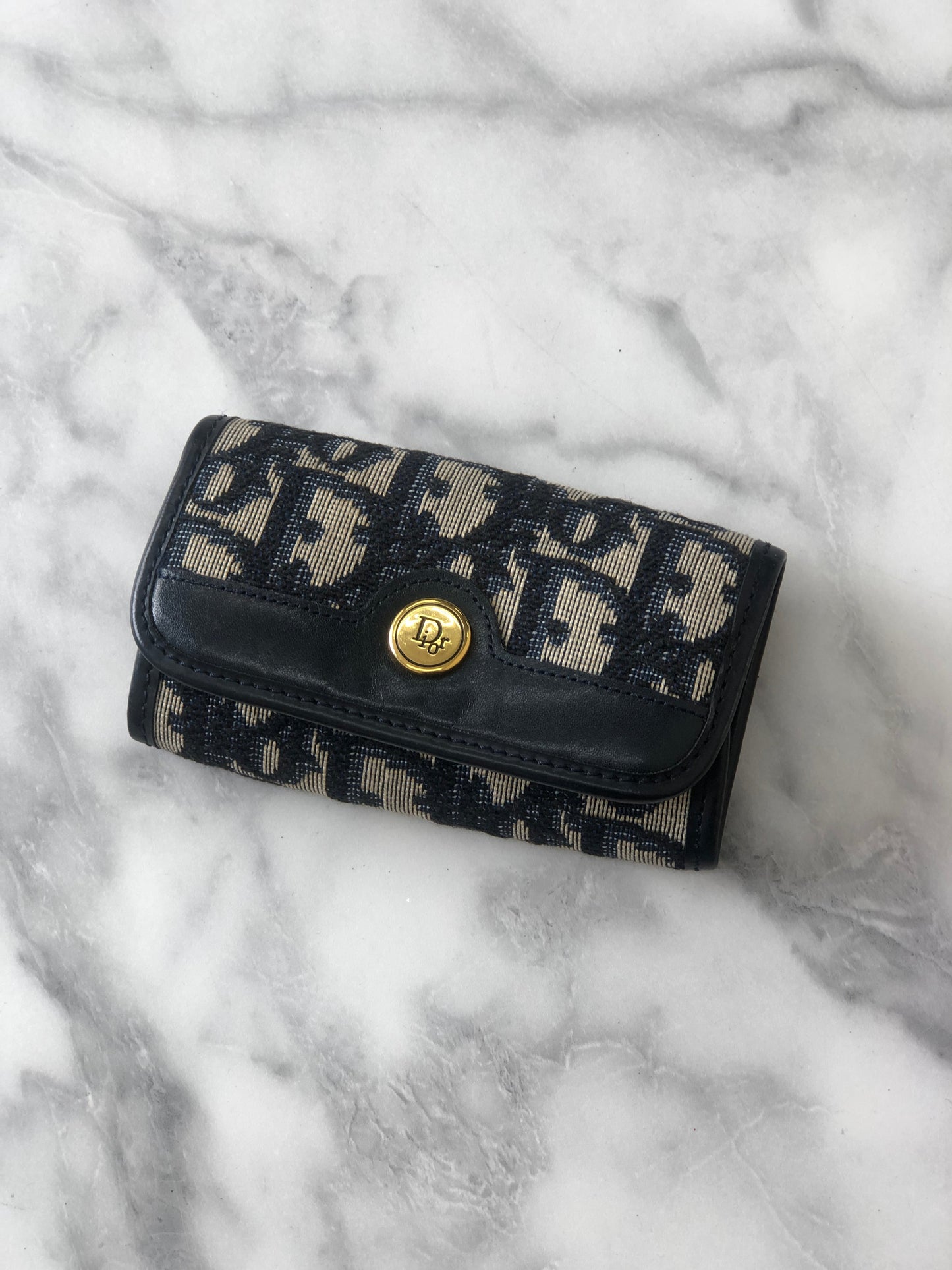 Christian Dior Trotter Jacquard Leather Key Case Navy Vintage i8hs8t