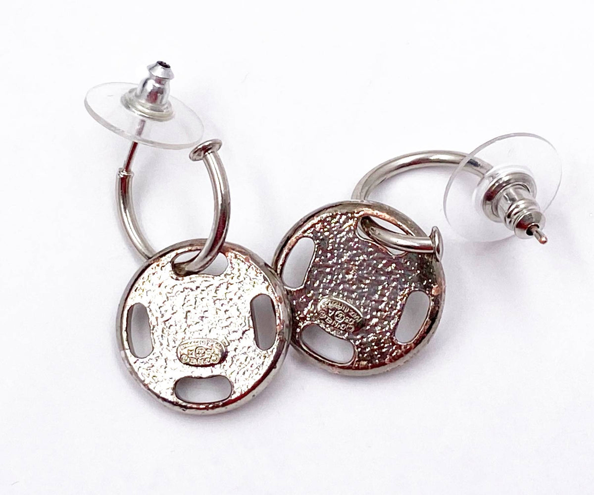 CHANEL Silver CC Big Snap Hoop Piercing Earrings