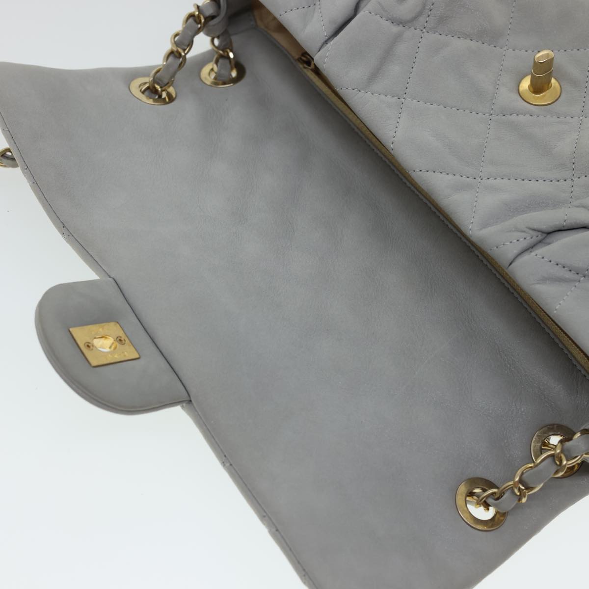 Top Quality Chanel Lamb Skin Matelasse Double Chain Shoulder Bag Gray CC Auth am1097gA