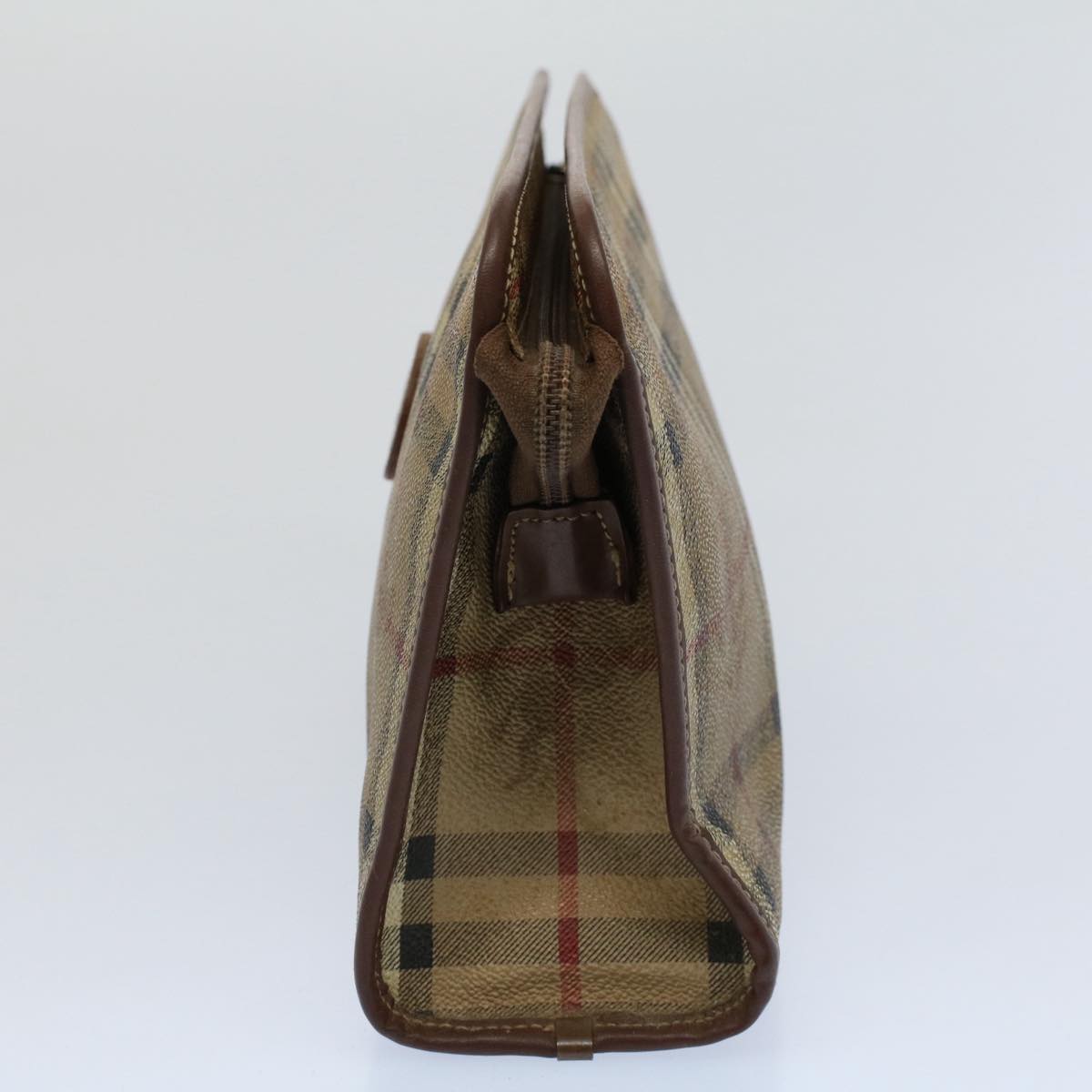 BURBERRYSs Nova Check Clutch Bag PVC Leather Beige Auth ti1243