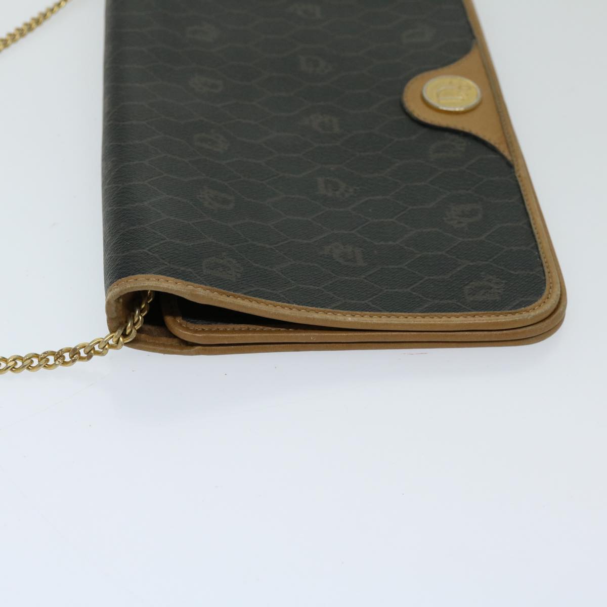 CHRISTIAN DIOR Honeycomb Canvas Chain Shoulder Bag PVC Black Auth ti1598