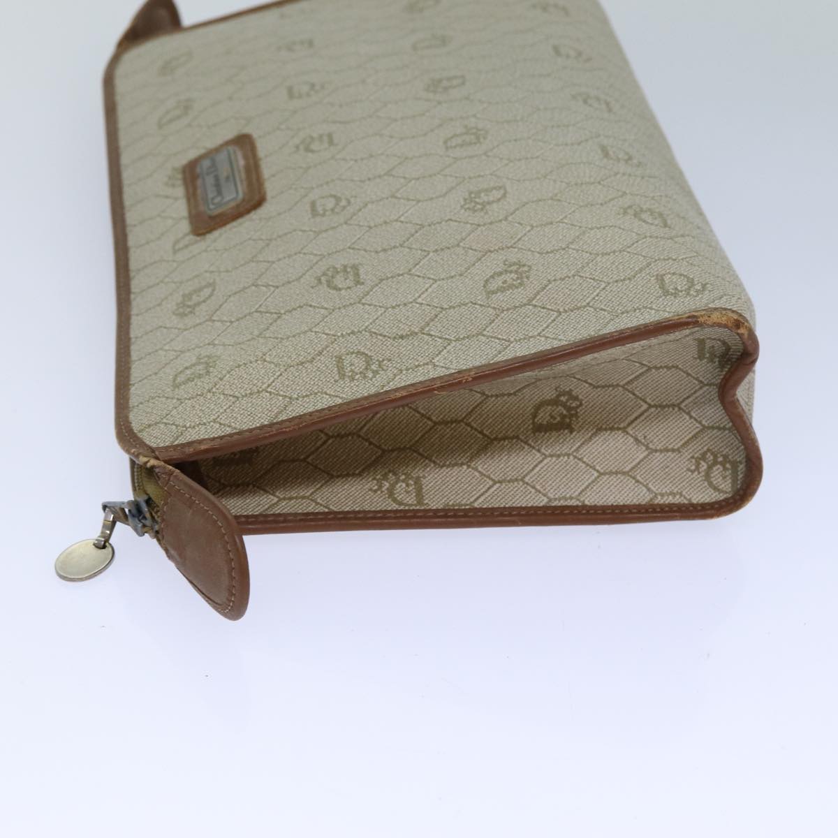CHRISTIAN DIOR Honeycomb Canvas Clutch Bag PVC Leather Beige Auth ti1771