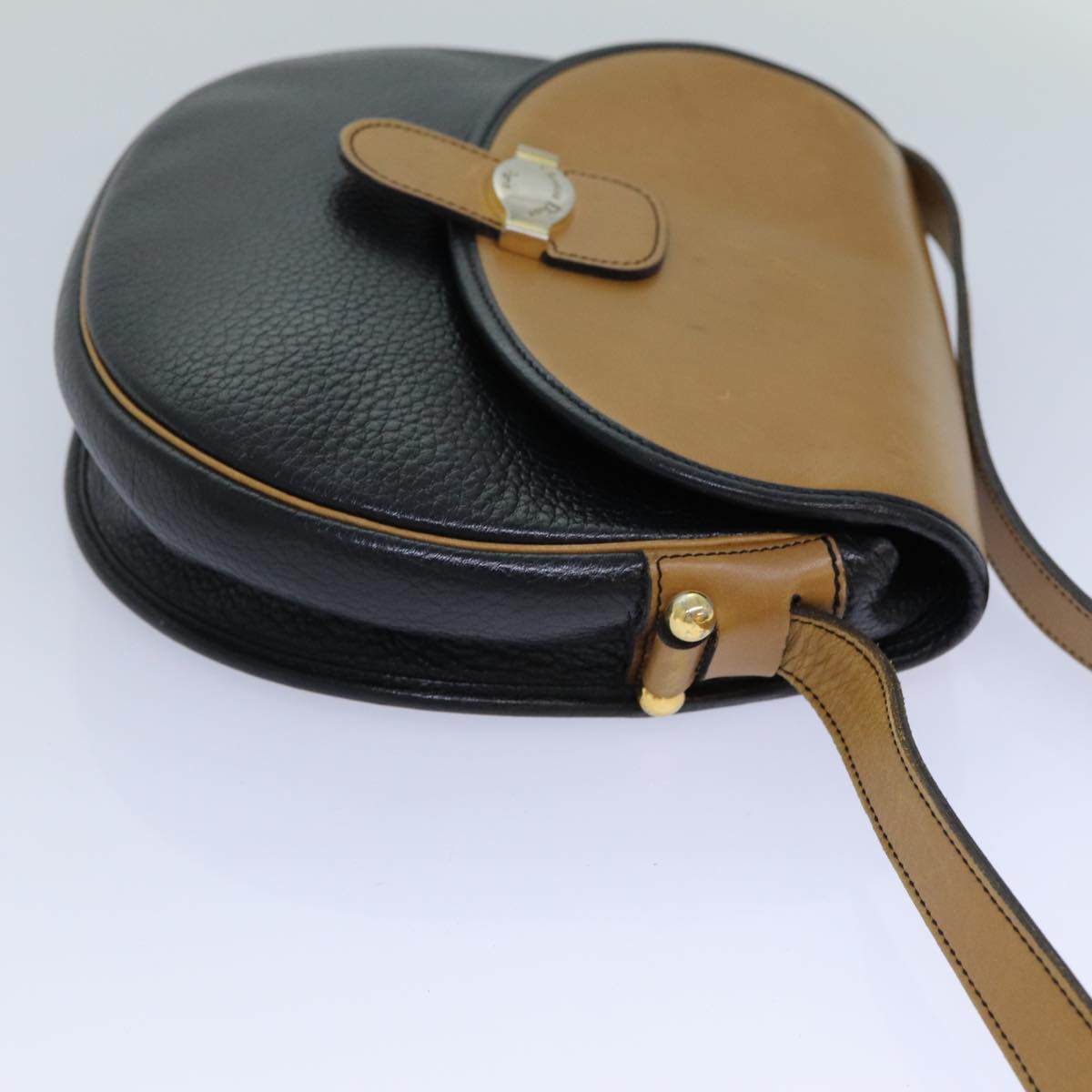 CHRISTIAN DIOR Shoulder Bag Leather Black Brown Auth ti1796