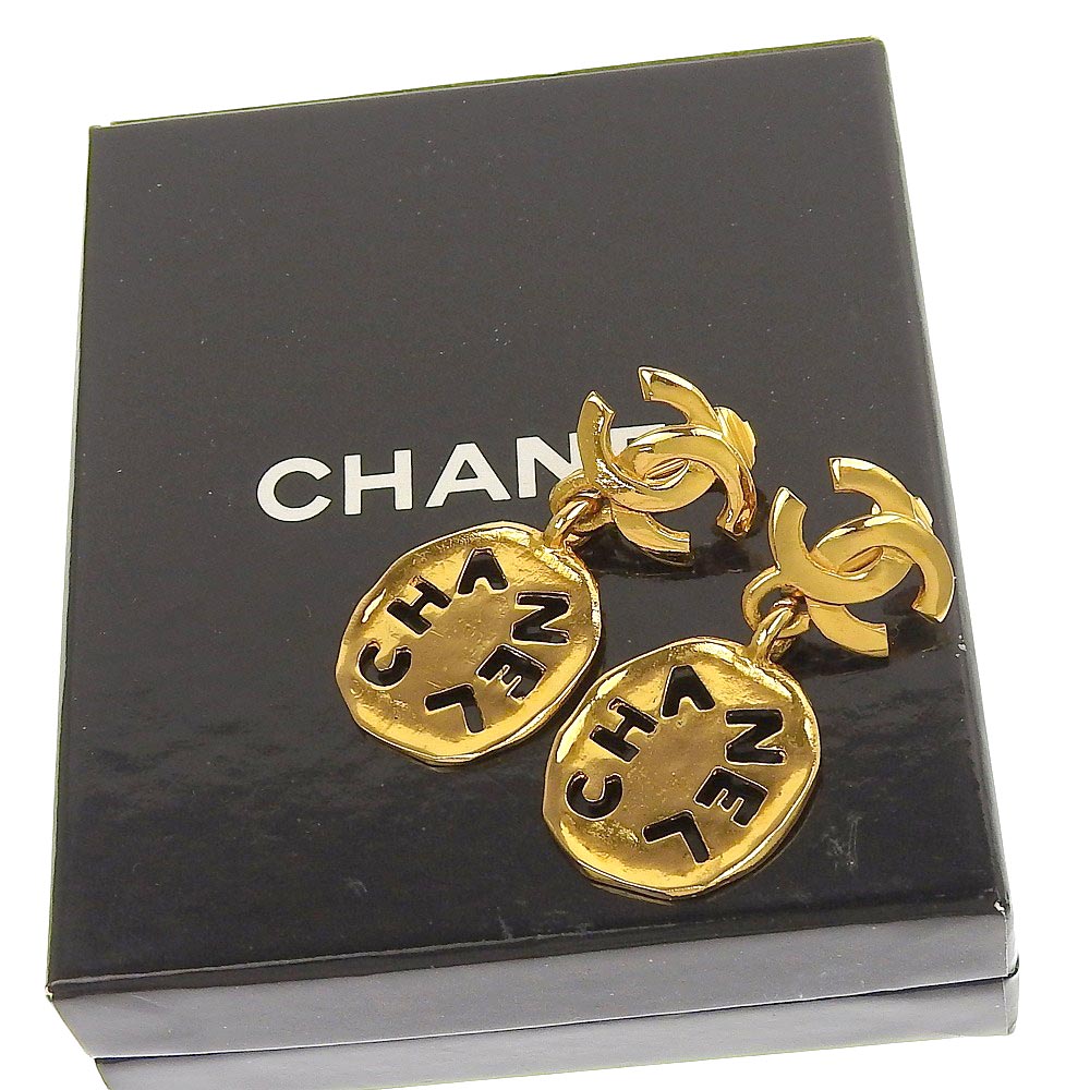 Chanel Vintage Gold Logo Earrings with Box