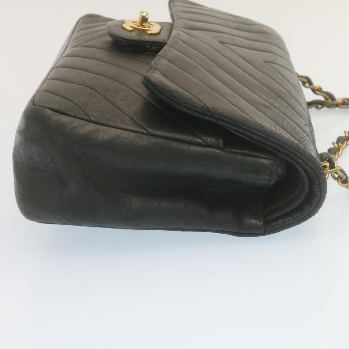 CHANEL Mademoiselle Turn Lock Flap Shoulder Bag Lamb Skin Black CC Auth ai677A