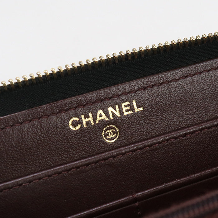 CHANEL Long Wallet Matrasse Long zip wallet Matt caviar skin black Women