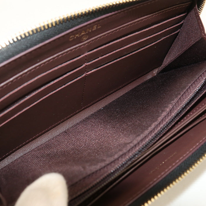 CHANEL Long zip wallet PurseZip Around leather black Women