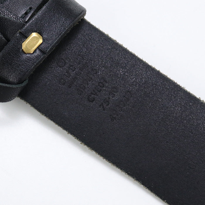 GUCCI 409416 CVE0T belt Double G Wide belt leather/metal black gold mens