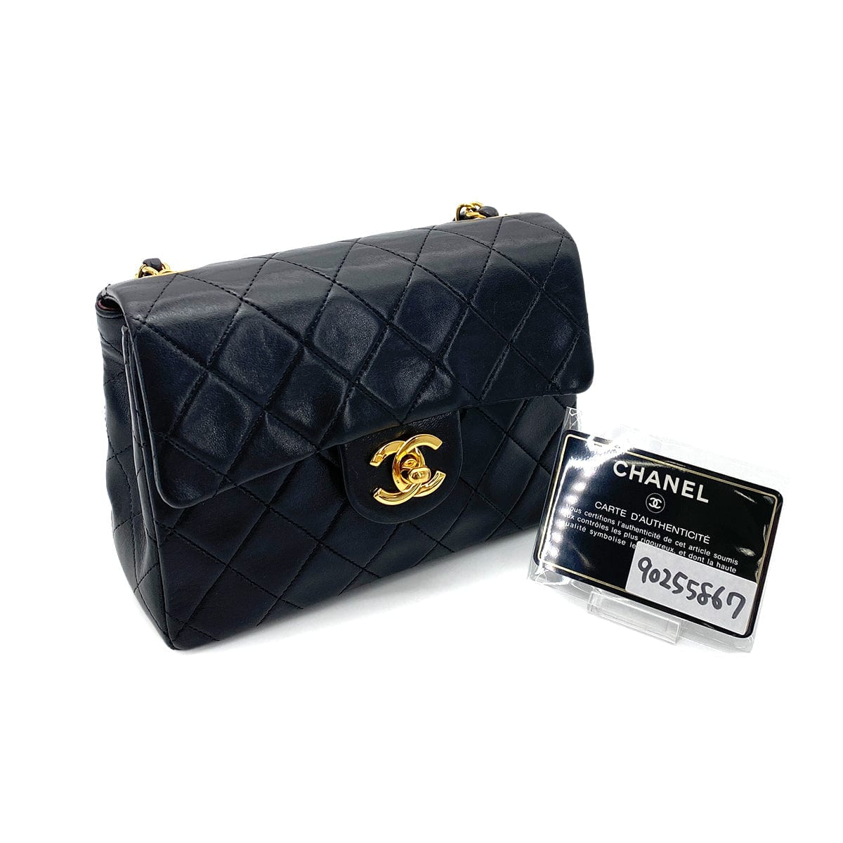 CHANEL VINTAGE MINI SQUARE 17 CHAIN SHOULDER BAG BLACK LAMB SKIN 90255867