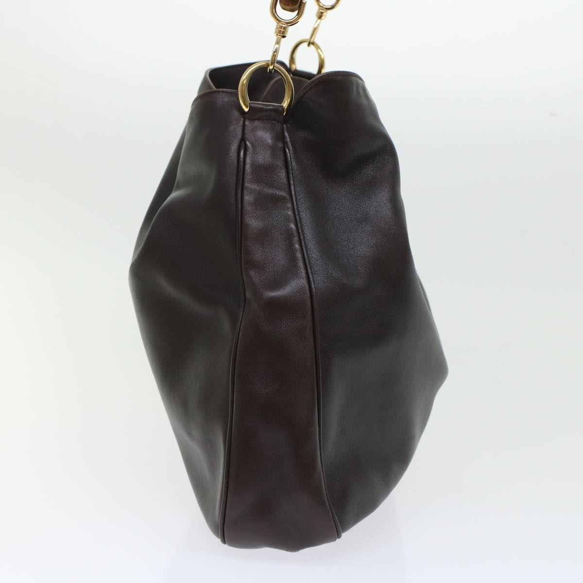 GUCCI Bamboo Hand Bag Leather 2way Shoulder Bag Brown 0011577 yb187