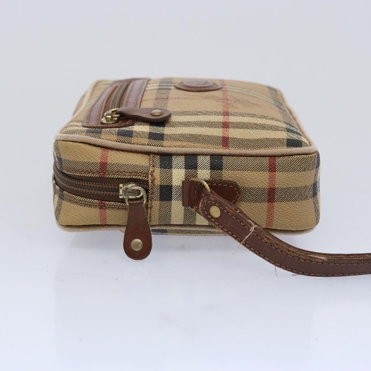 BURBERRYSs Nova Check Clutch Bag PVC Leather Beige Auth yk10533