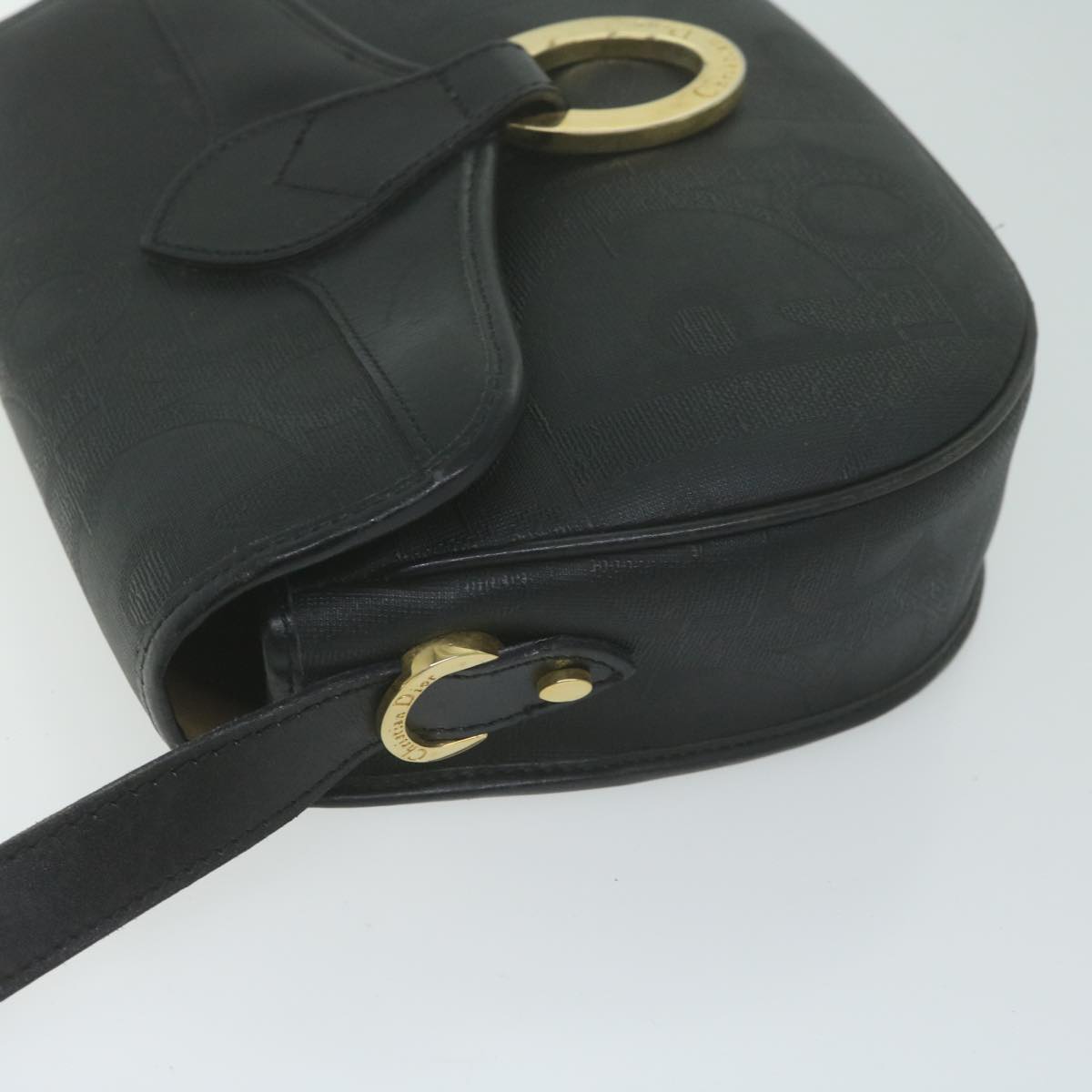 CHRISTIAN DIOR Trotter Canvas Shoulder Bag Black Auth yk10545