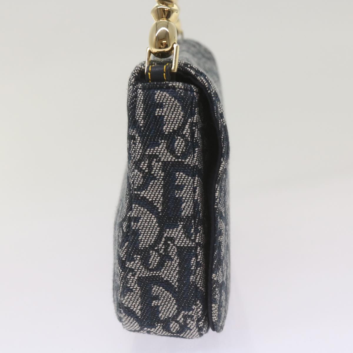 CHRISTIAN DIOR Trotter Canvas Maris Pearl Shoulder Bag Navy Auth yk11226A