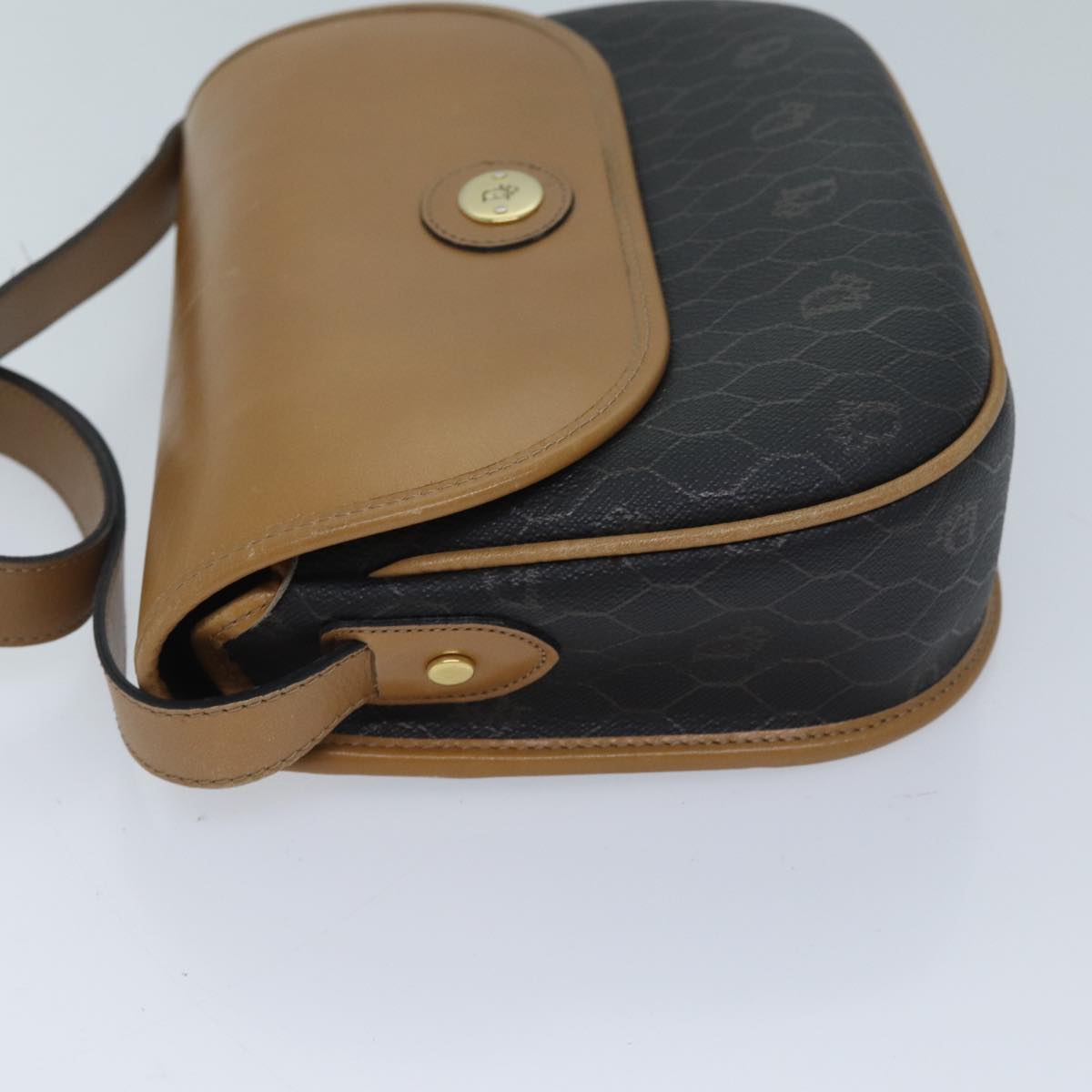 CHRISTIAN DIOR Honeycomb Canvas Shoulder Bag PVC Leather Black Auth yk11421
