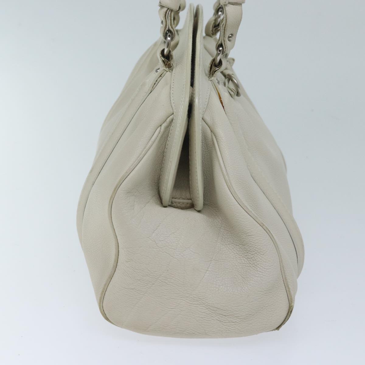 CHRISTIAN DIOR Hand Bag Leather White Auth yk11480