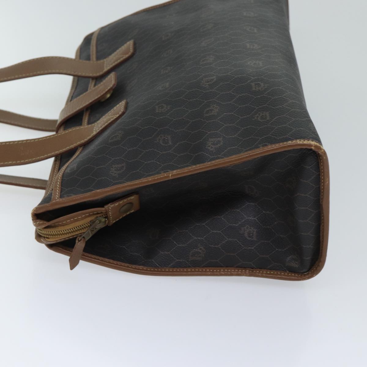 CHRISTIAN DIOR Honeycomb Canvas Shoulder Bag PVC Leather Black Auth yk11785