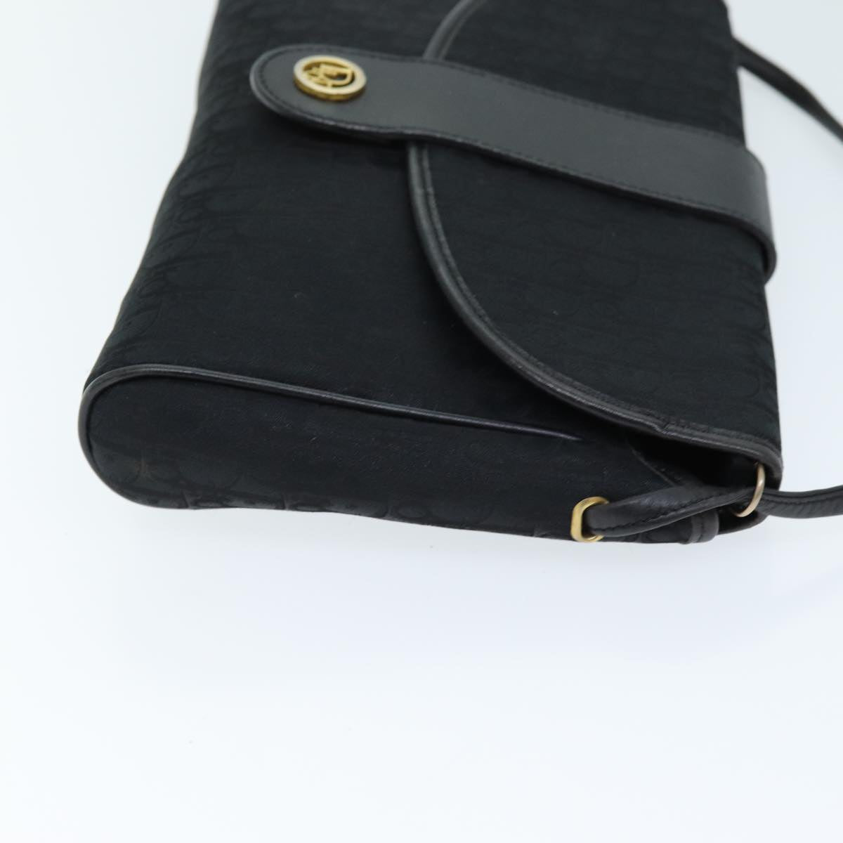 CHRISTIAN DIOR Trotter Canvas Shoulder Bag Black Auth yk12078