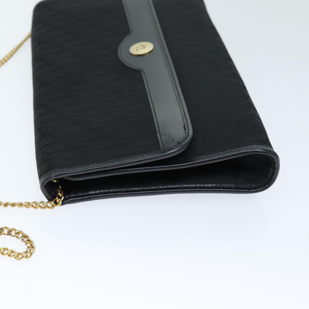 CHRISTIAN DIOR Trotter Canvas Chain Shoulder Bag Black Auth yk12202
