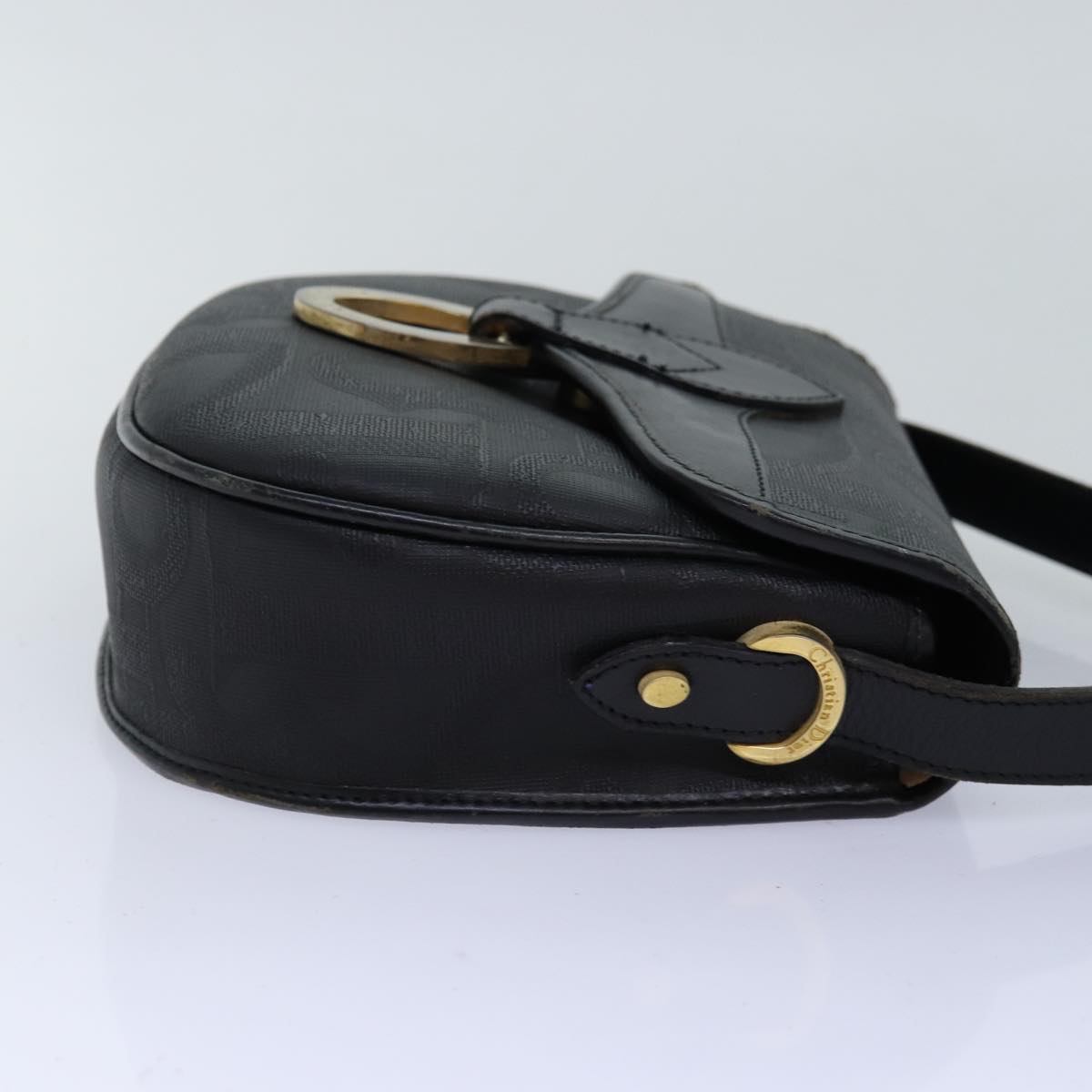 CHRISTIAN DIOR Shoulder Bag Leather Black Auth yk12454