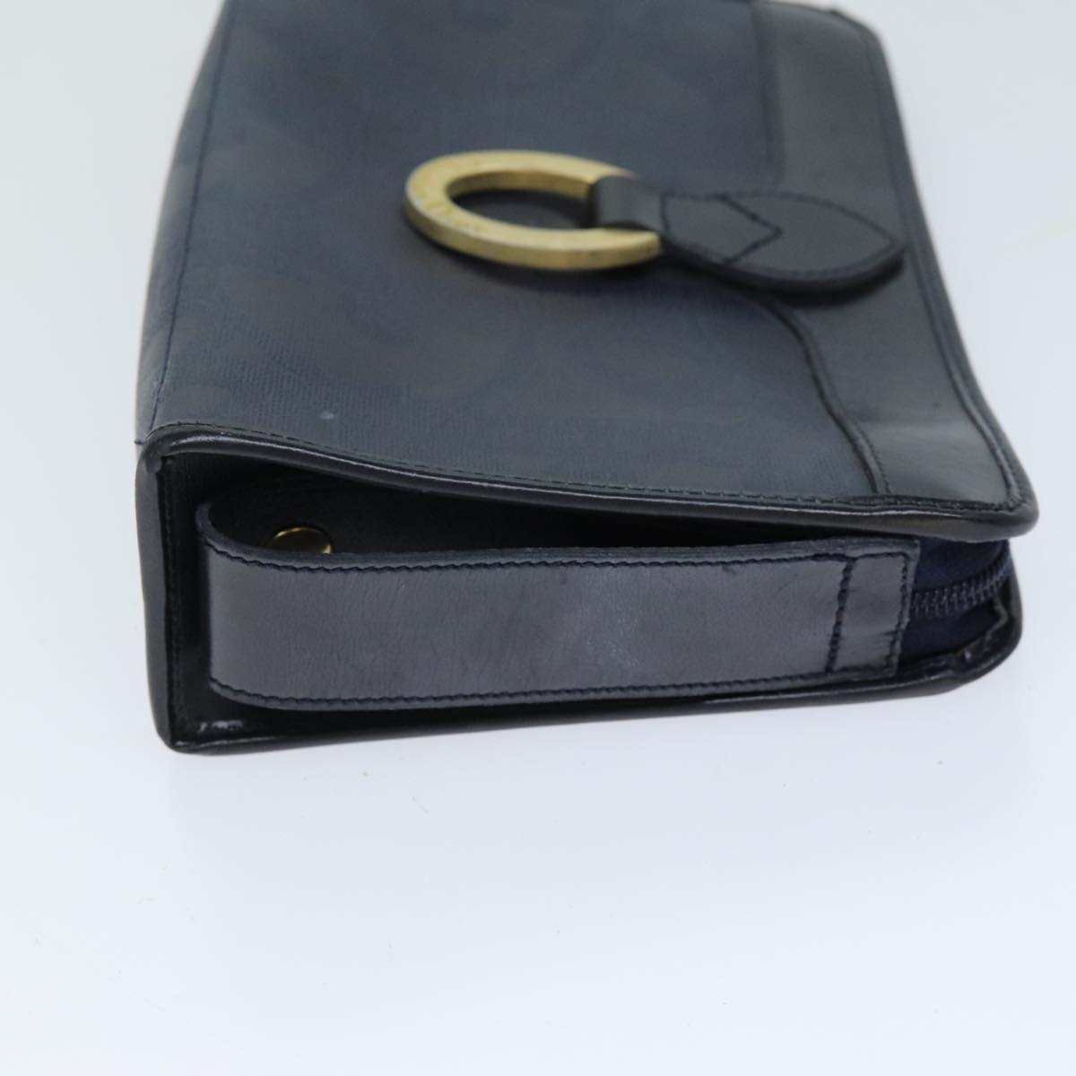 CHRISTIAN DIOR Trotter Canvas Clutch Bag Navy Auth yk12553