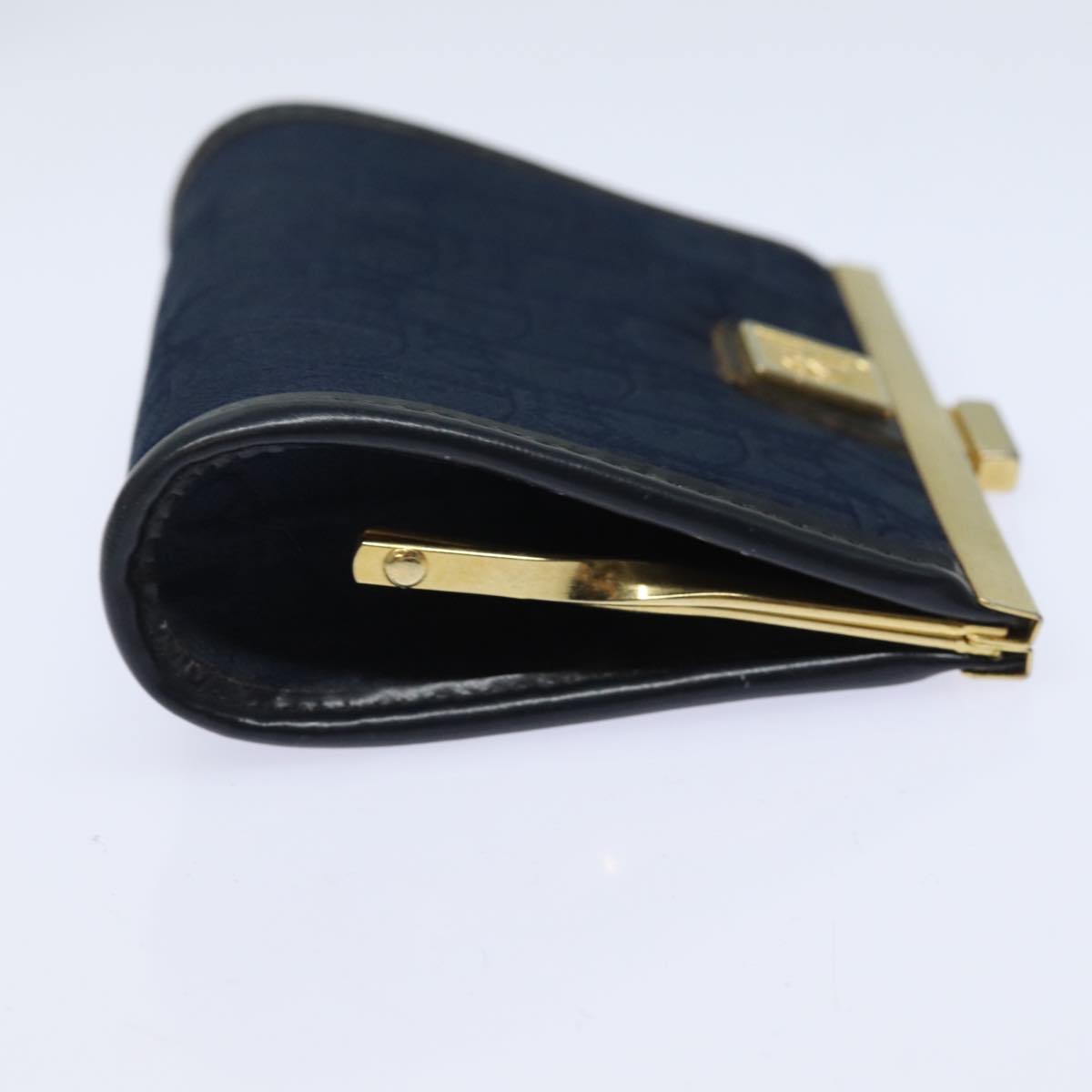 CHRISTIAN DIOR Trotter Canvas Gamaguchi Coin Purse Navy Auth yk13524