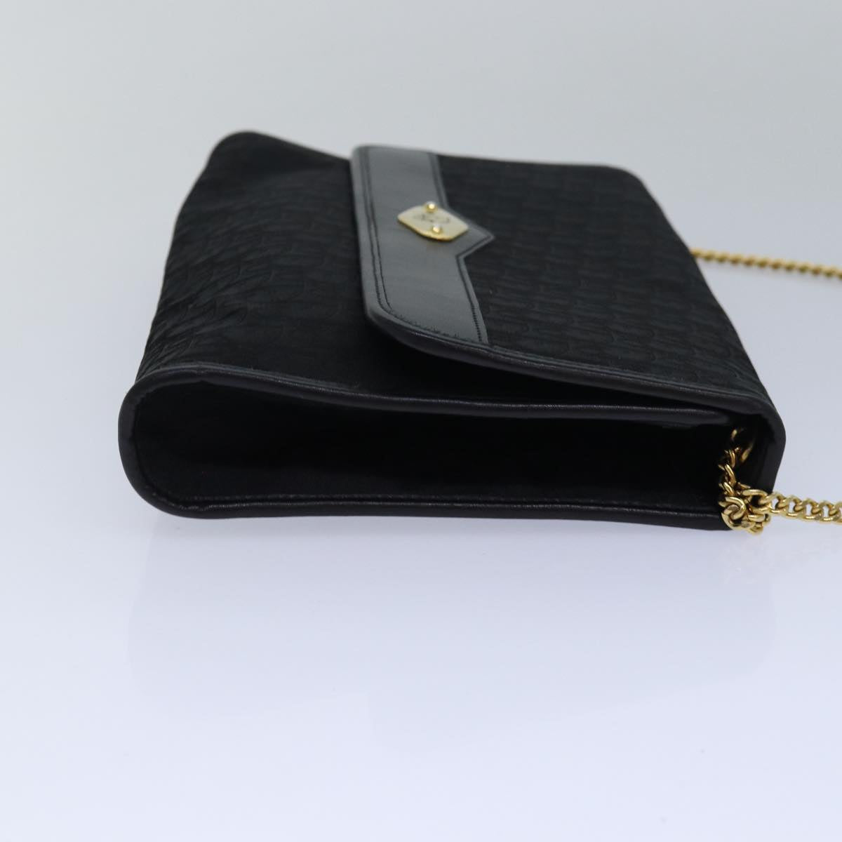 CHRISTIAN DIOR Trotter Canvas Chain Shoulder Bag Black Auth yk13548