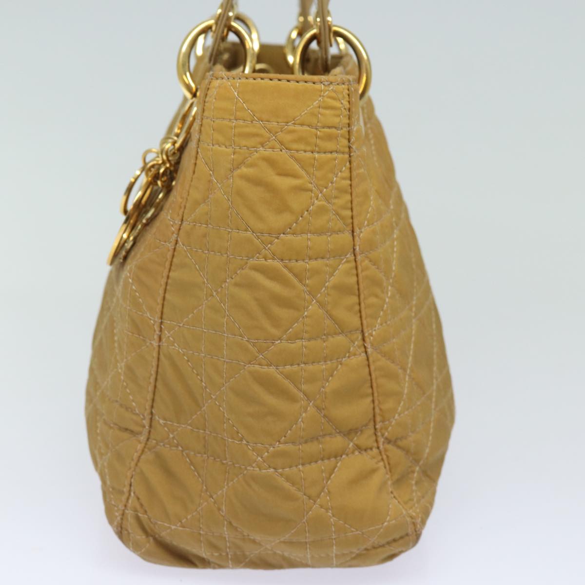 CHRISTIAN DIOR Lady Dior Canage Hand Bag Nylon 2way Beige Auth yk13576