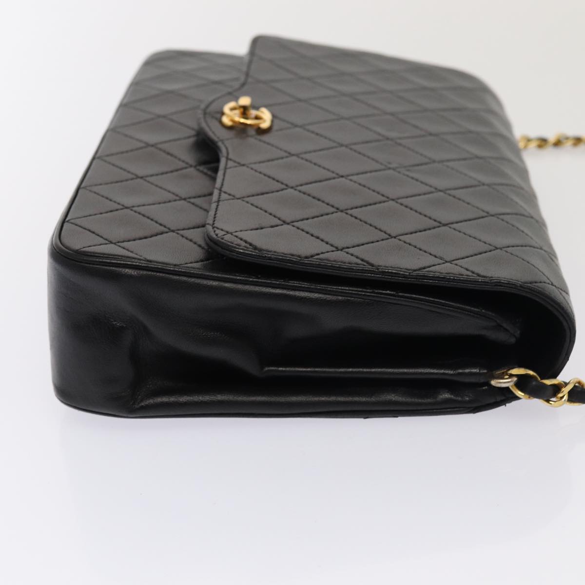 CHANEL Matelasse Turn Lock Chain Shoulder Bag Lamb Skin Black CC Auth yk13966