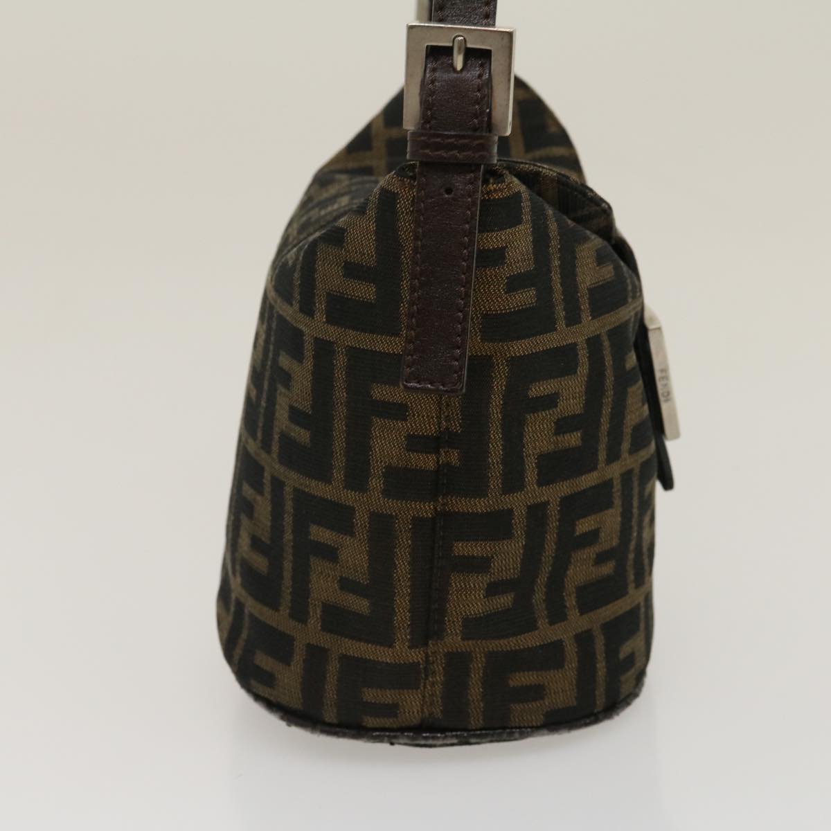 FENDI Zucca Canvas Mamma Baguette Shoulder Bag Brown Black Auth