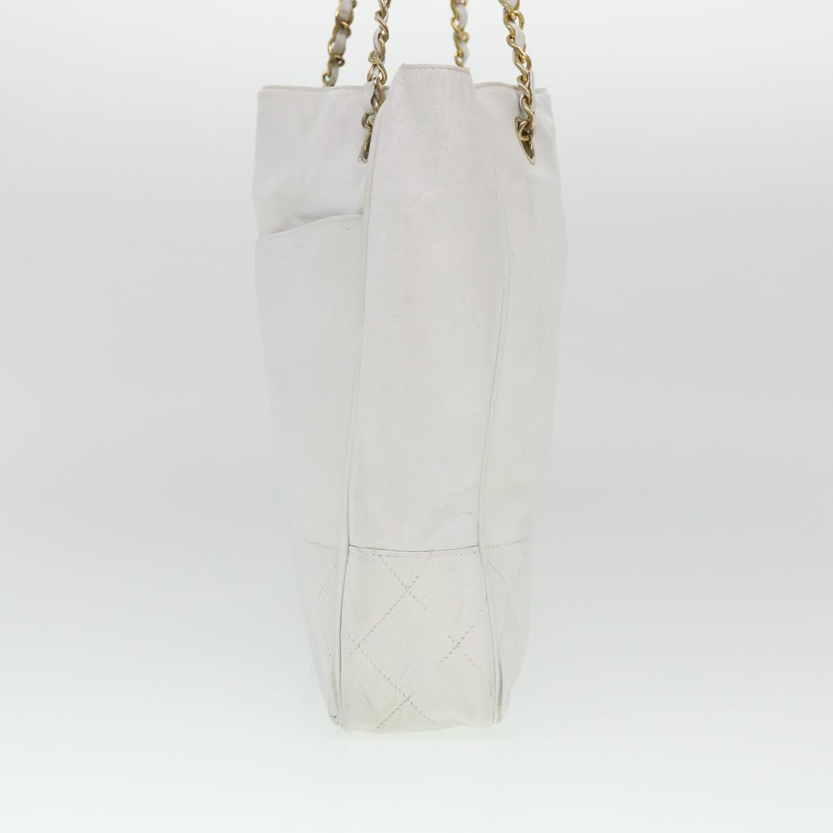 CHANEL Chain Shoulder Bag Lamb Skin White CC Auth yk6254