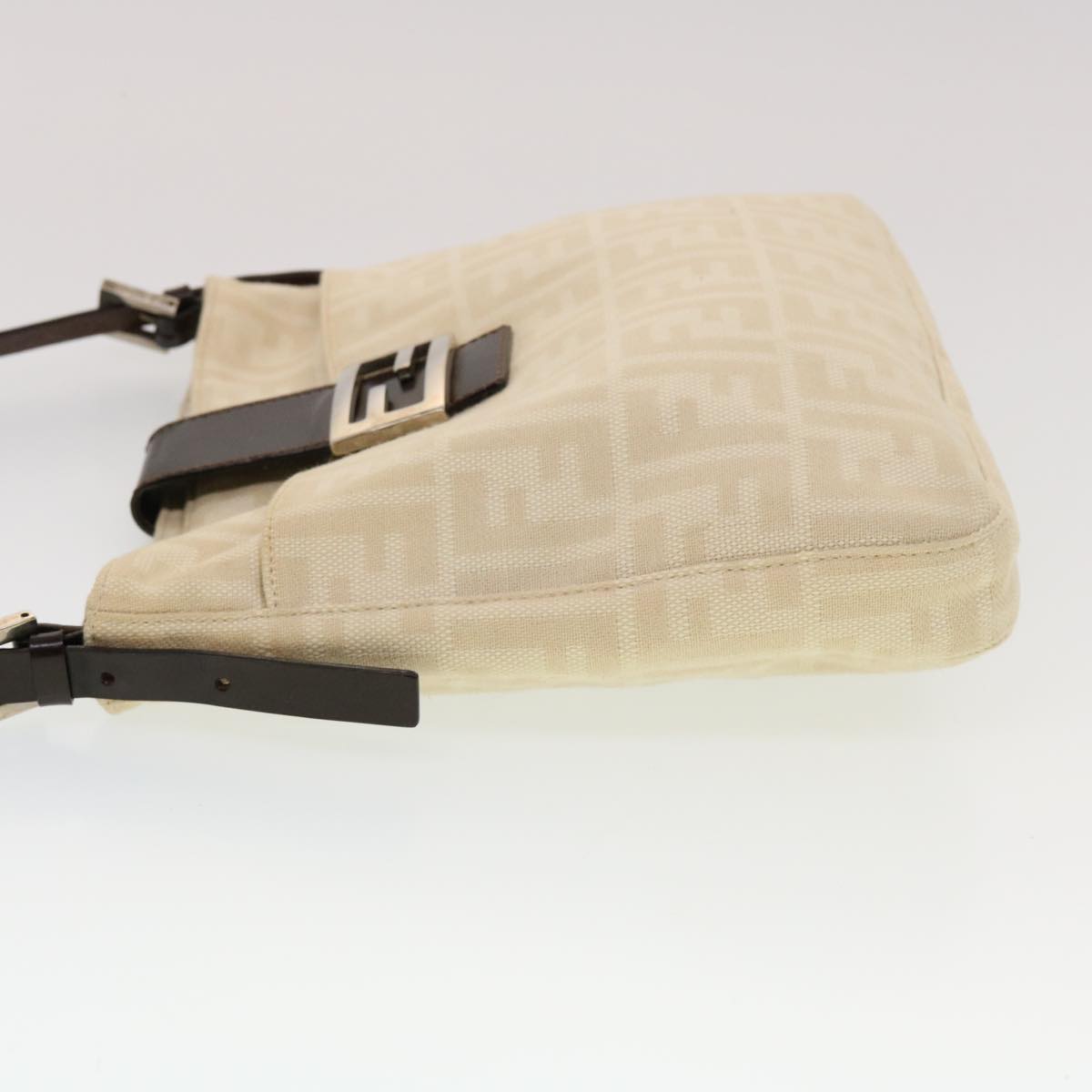 FENDI Zucca Canvas Mamma Baguette Shoulder Bag Beige Auth