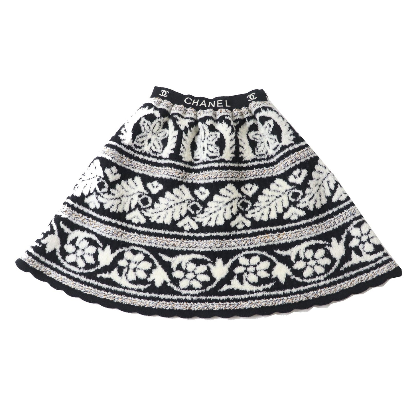 CHANEL flare skirt 19K P62586 wool White x Black x Multi 40