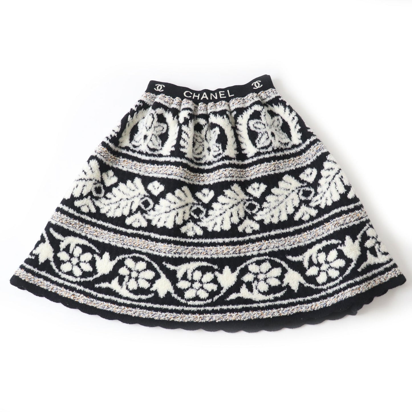 CHANEL flare skirt 19K P62586 wool White x Black x Multi 40