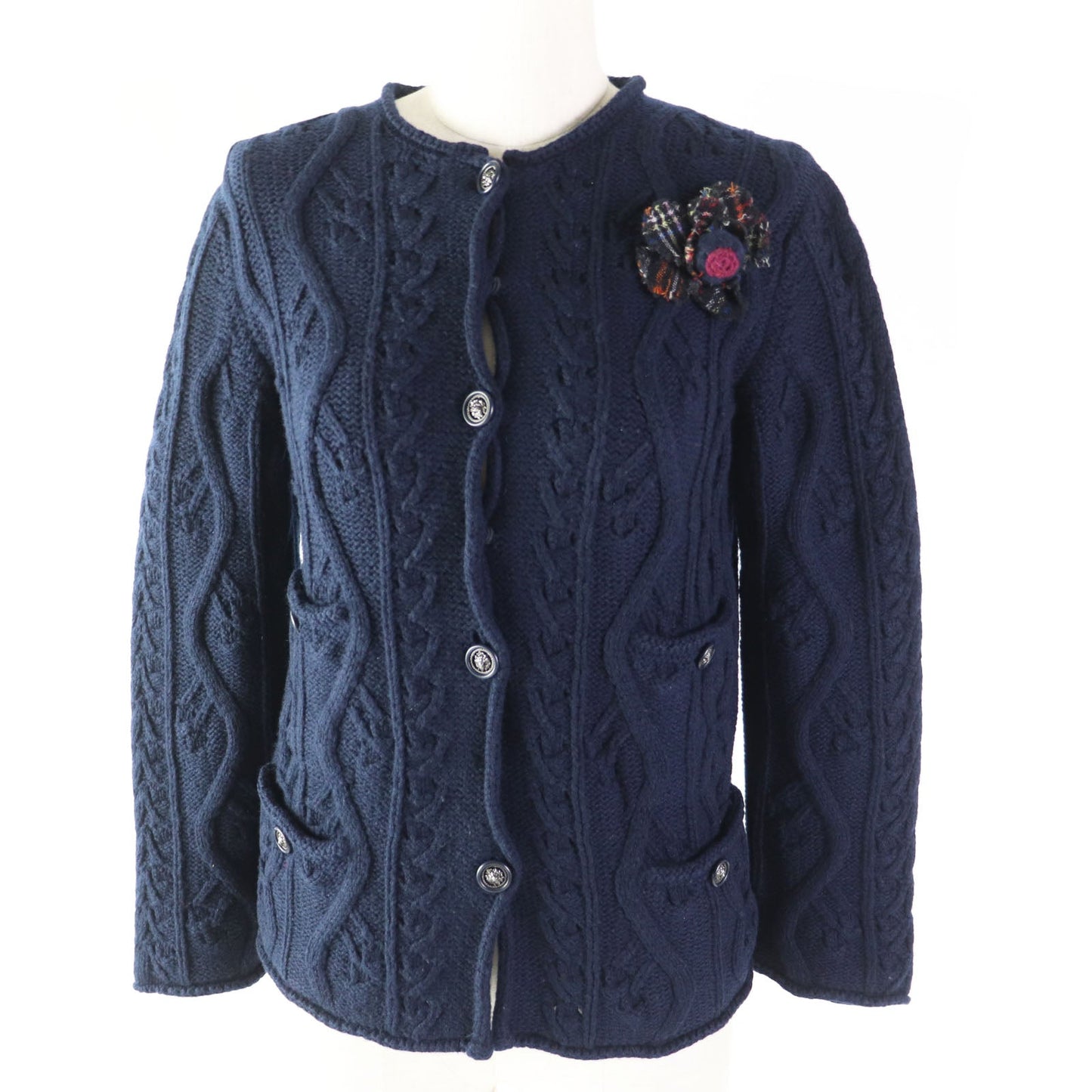 CHANEL cardigan P46489 cashmere Navy 34