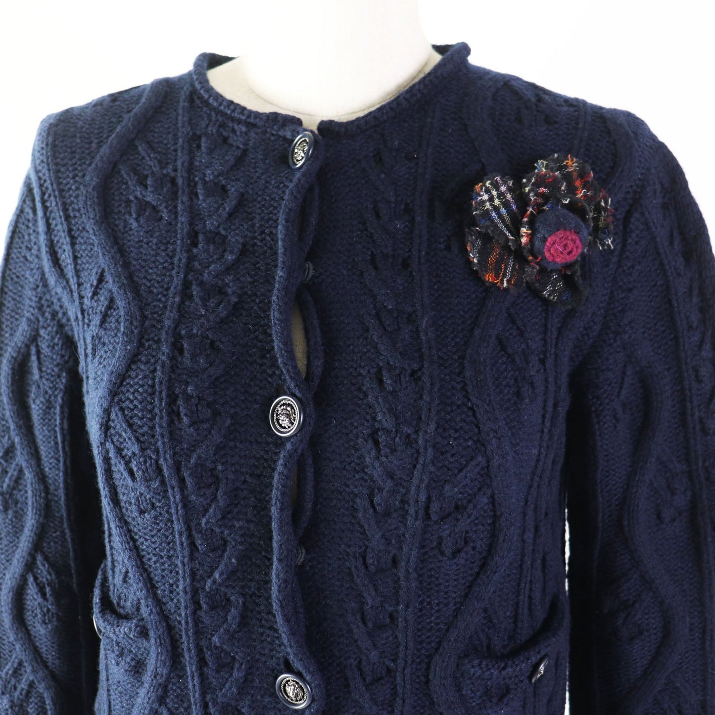 CHANEL cardigan P46489 cashmere Navy 34