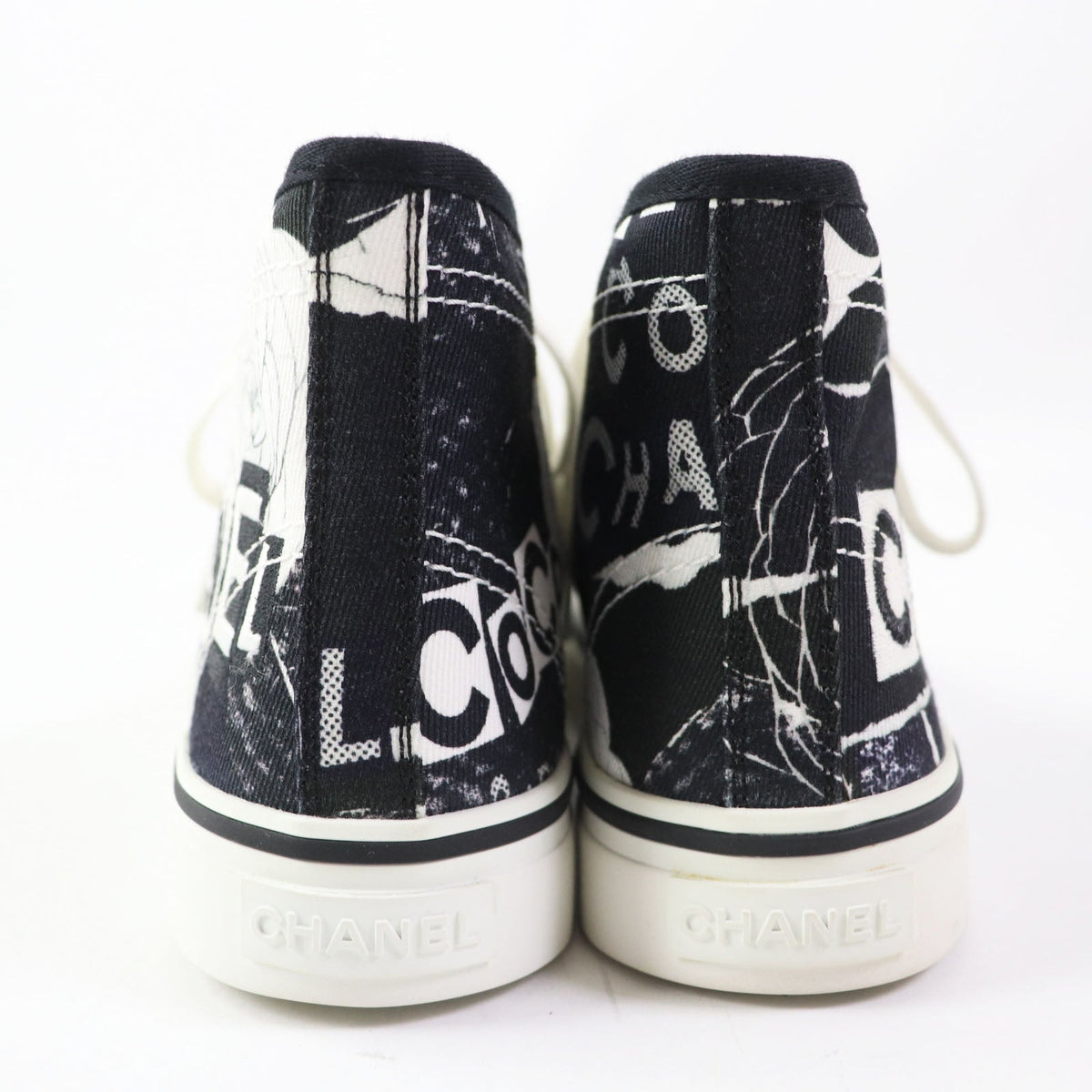 CHANEL High cut sneakers 20P G35960 Main: Canvas, Main: Rubber White black Graffiti Mid Cut Women 35 Used