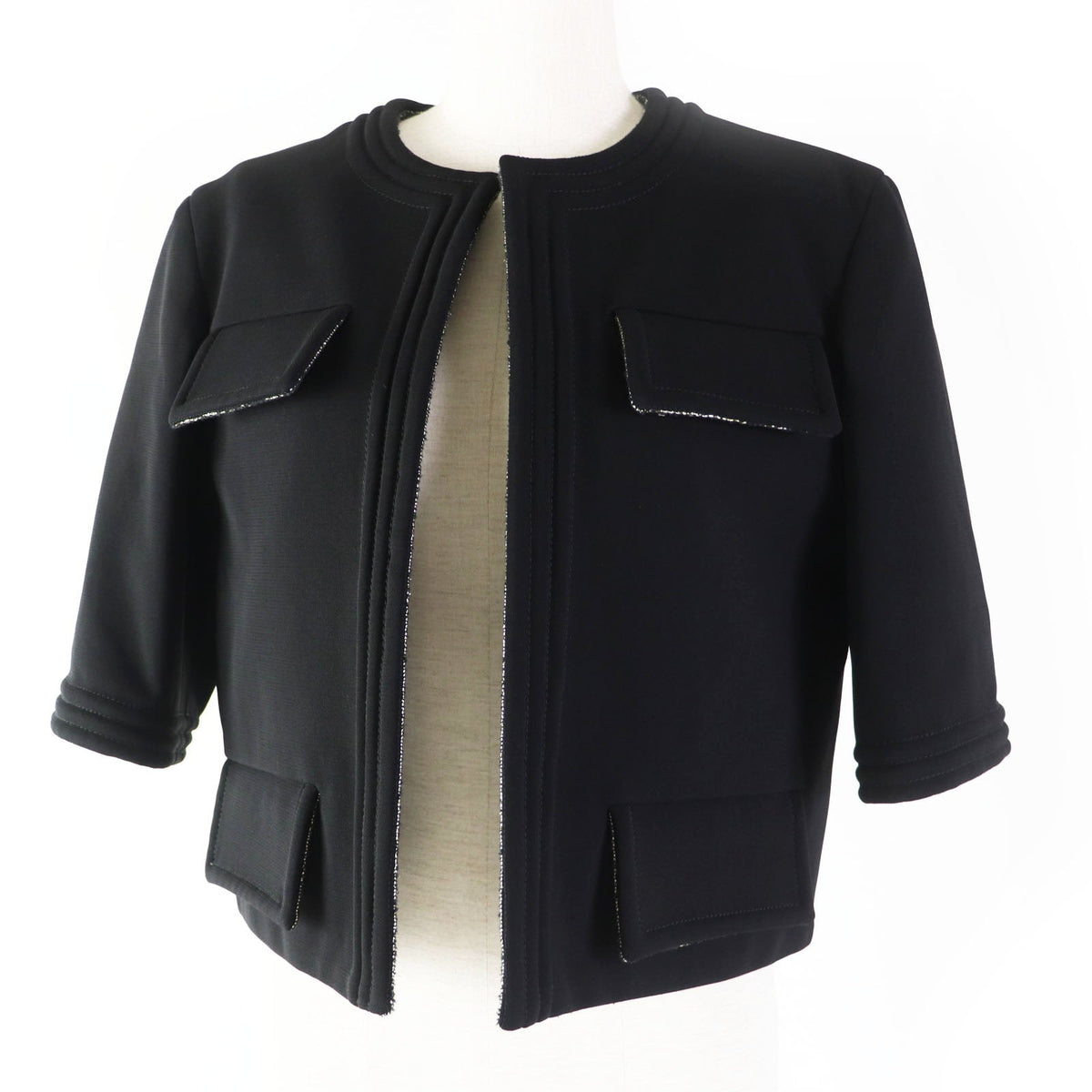 CHANEL No color jacket P44726 Outer: 96% rayon, Outer: 4% polyurethane, Lining: 44% polyester, Lining: 39% nylon, Lining: 17% cotton black Women 36 Used