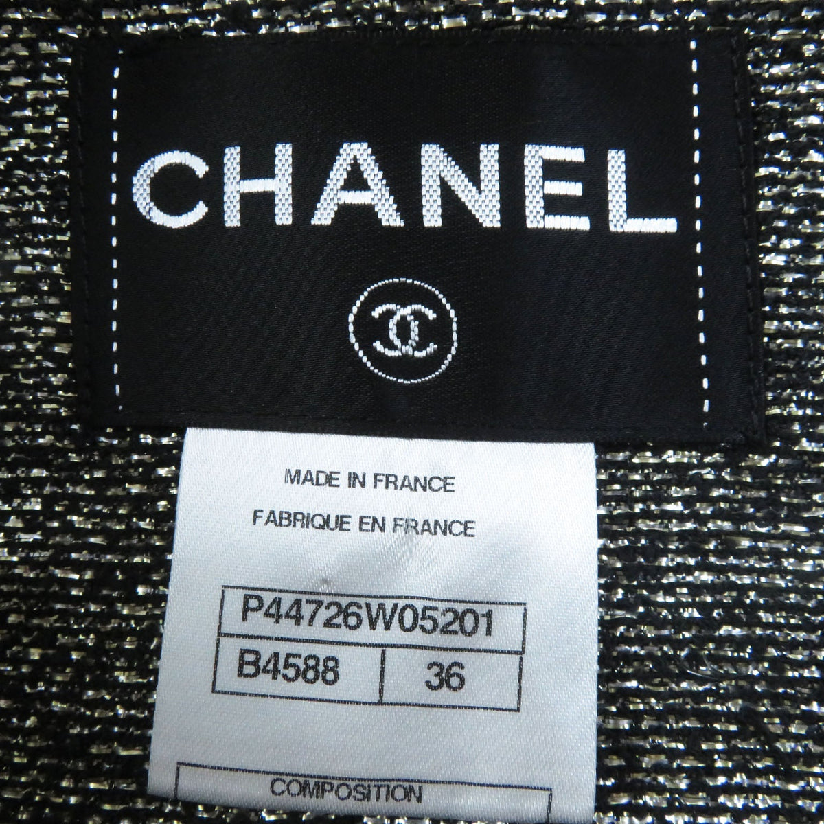 CHANEL No color jacket P44726 Outer: 96% rayon, Outer: 4% polyurethane, Lining: 44% polyester, Lining: 39% nylon, Lining: 17% cotton black Women 36 Used