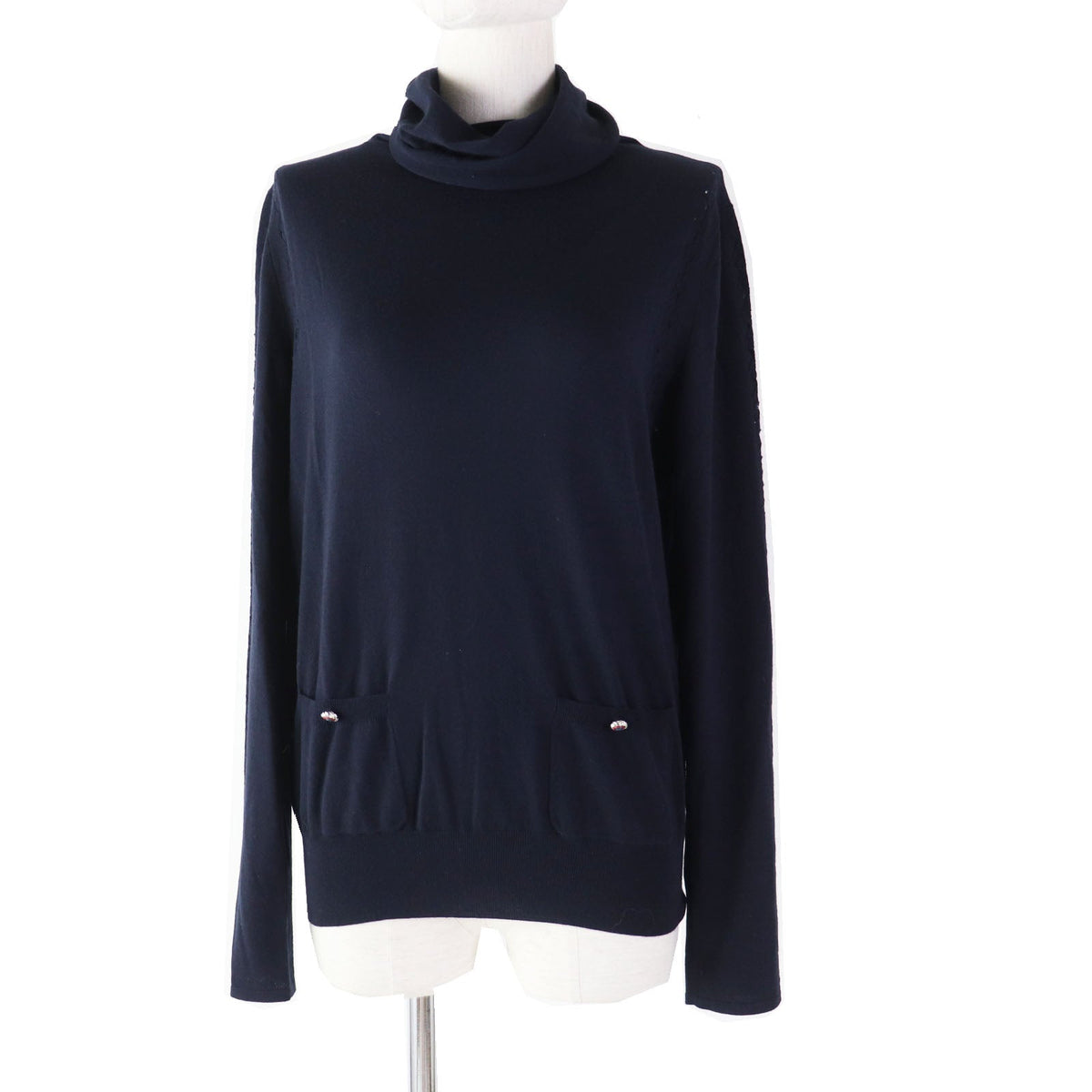 CHANEL knit 19B P62251 wool Navy 38