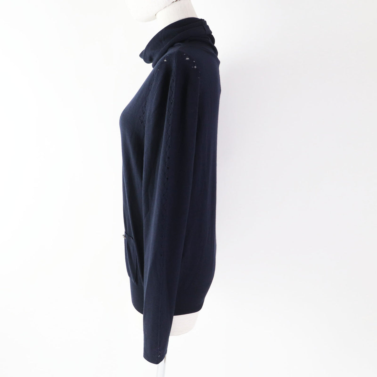 CHANEL knit 19B P62251 wool Navy 38
