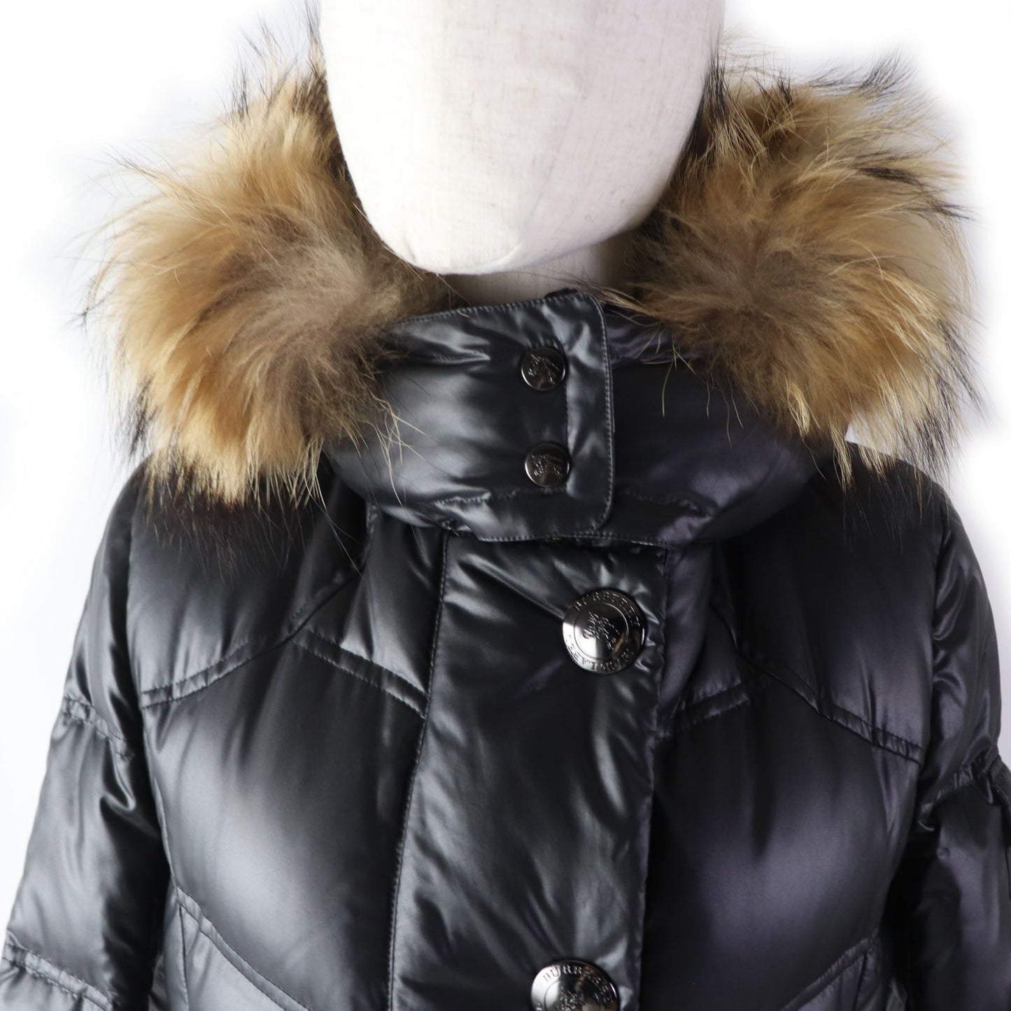 Burberry Raccoon Fur Hood Down Coat Black Women