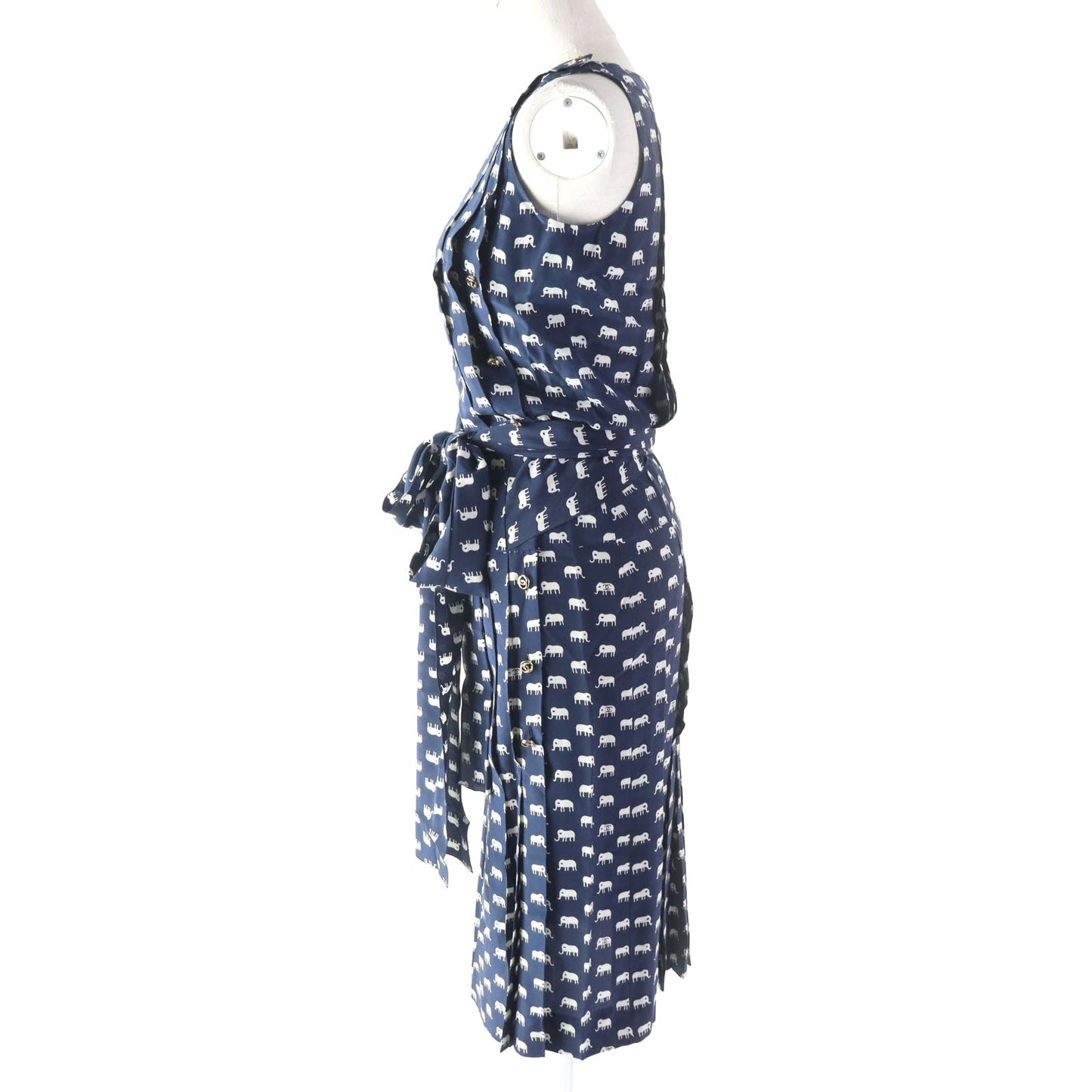 CHANEL one piece silk Navy Ivory 34